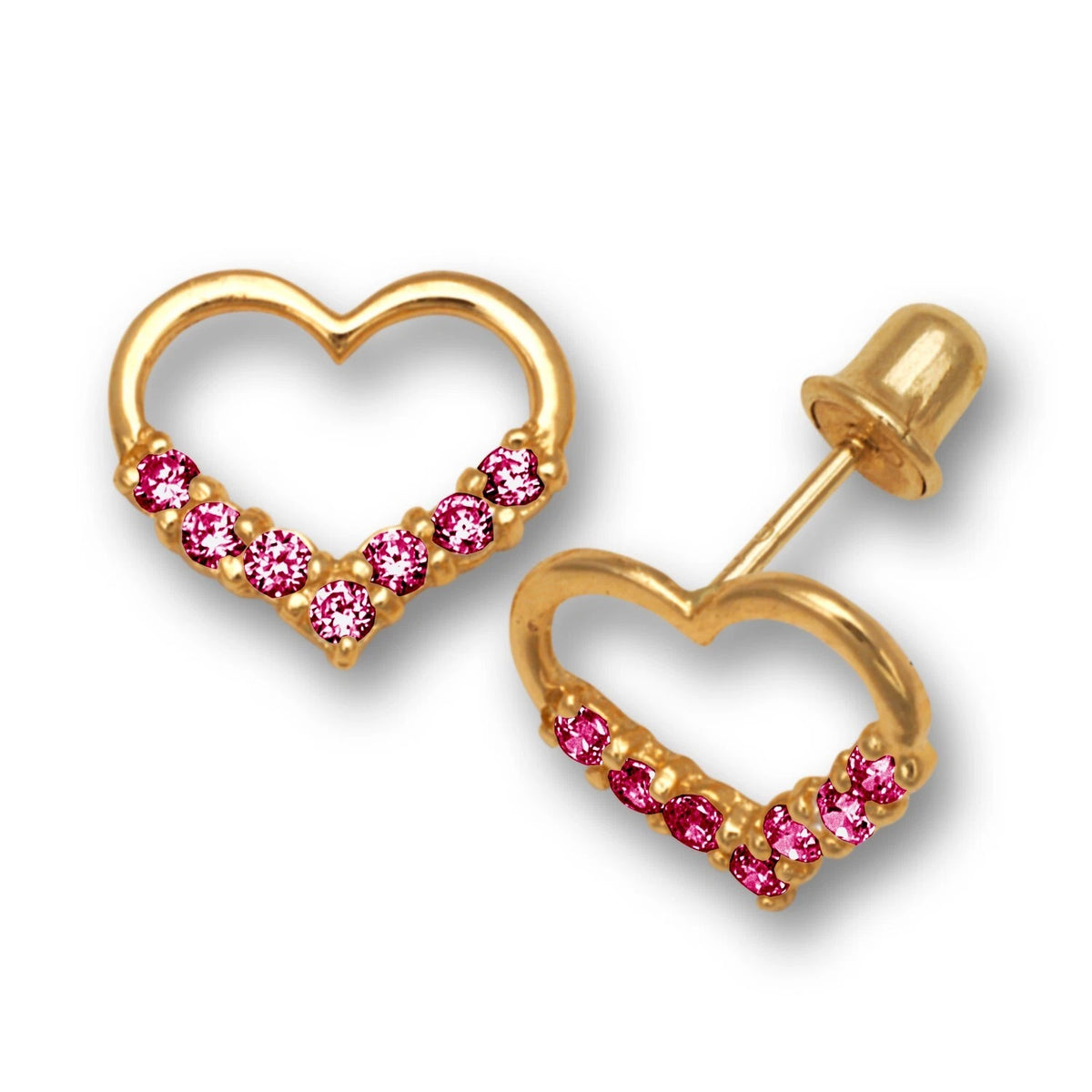 14K Yellow & White Gold Heart Screw Back Earrings For Women