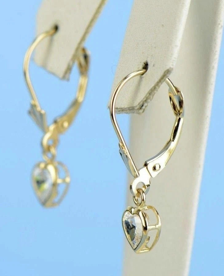 14k White Gold Dangle Bezel Heart CZ Leverback Pierced Earrings Birthstone 5x5MM