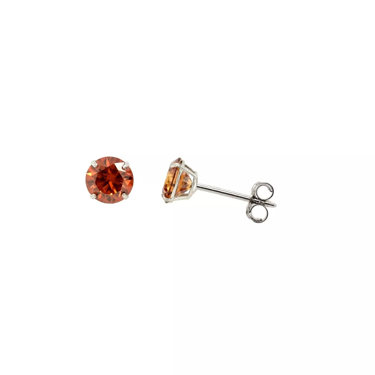 14K Gold GRA Certified D-VVS1 Round Orange Moissanite Push Back Studs Earrings