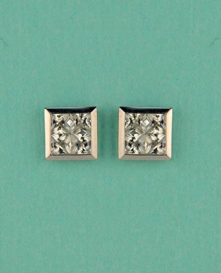 14K Yellow or White Gold Fancy Square CZ Stud Earring