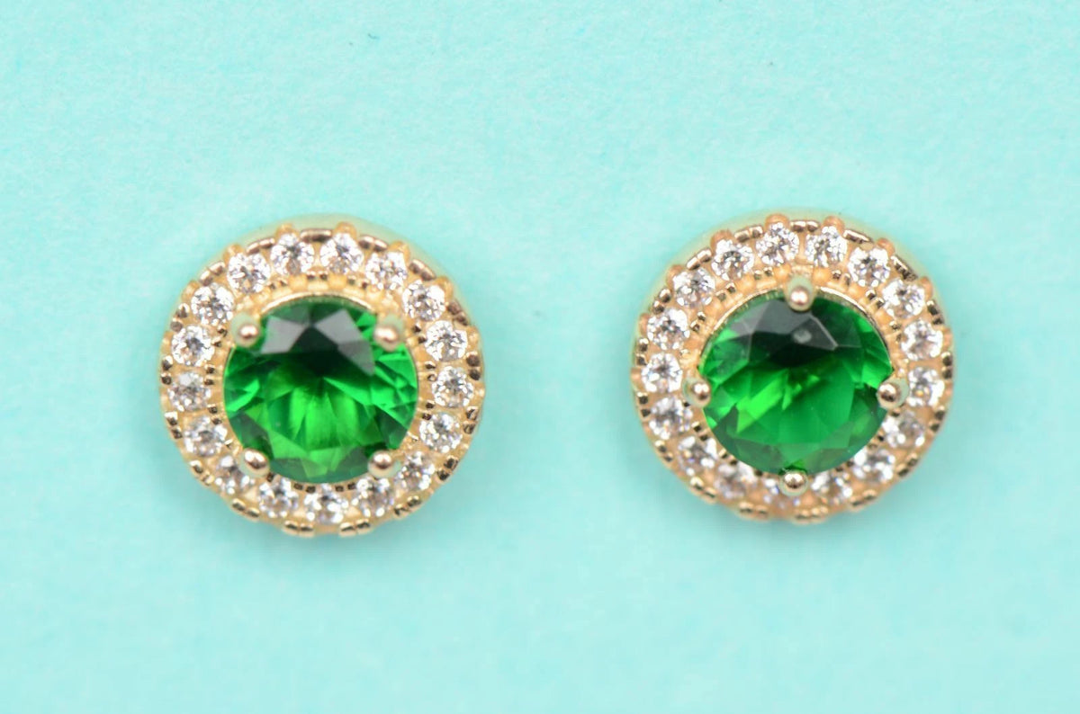 14K Yellow Gold Halo Stud Screw Back Earrings
