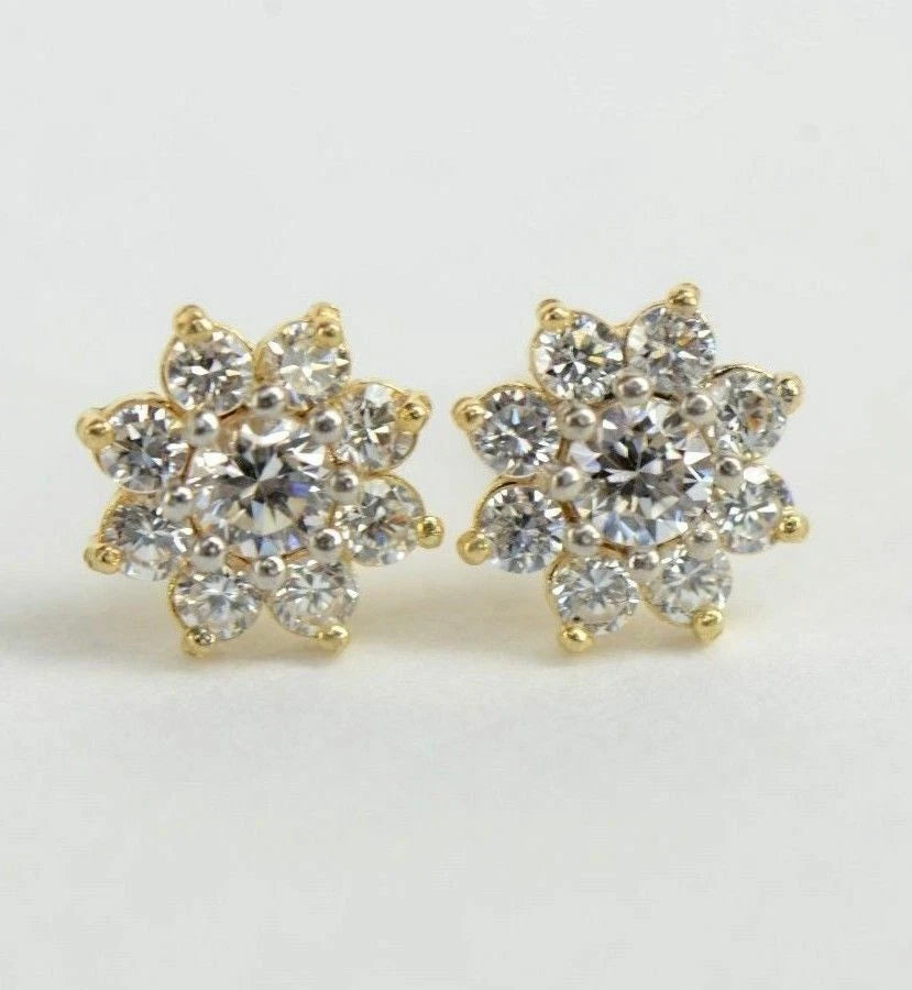 14k Yellow Gold Flower Stud Earrings with  Birthstone Screw Back