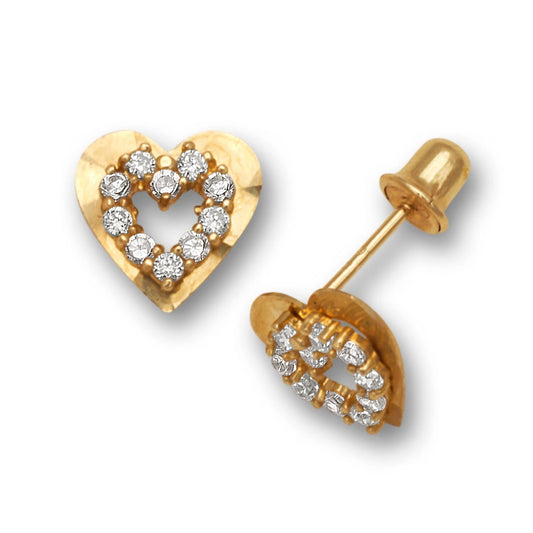 14K Yellow & White Gold Heart Shape Cubic Zirconia Earrings for Women