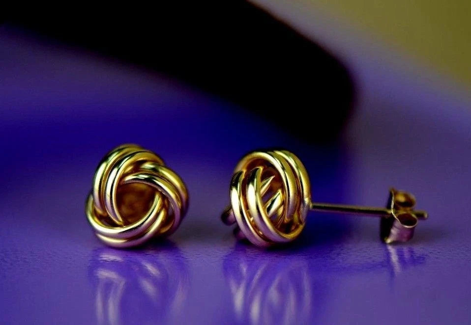 14K Yellow and White Gold Polished Love Knot Stud Earrings