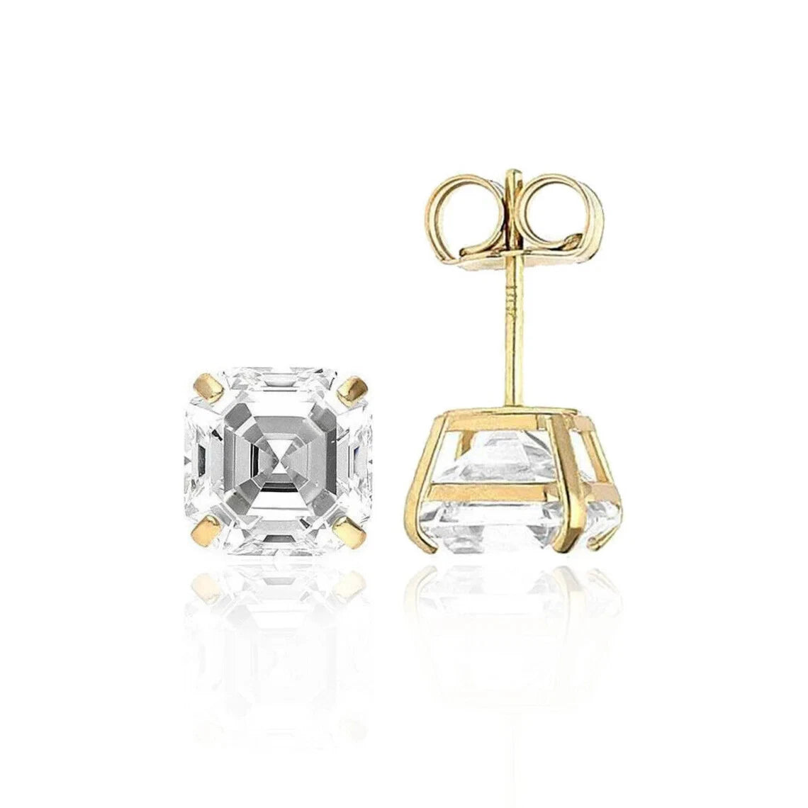 14K Gold GRA Certified D-VVS1 Asscher Moissanite Push Back Studs Earrings