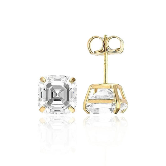 14K Gold GRA Certified D-VVS1 Asscher Moissanite Push Back Studs Earrings