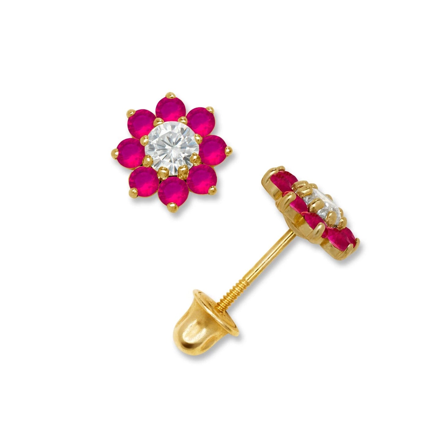 14K Yellow & White Gold Small Beautiful CZ Flower Stud Earrings for Girls
