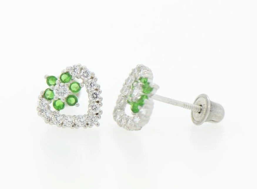 14K White Gold Heart Shape CZ Stud Earrings