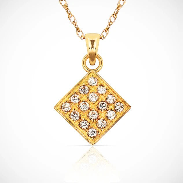 14k Yellow & White Gold CZ Square Pendant For Women