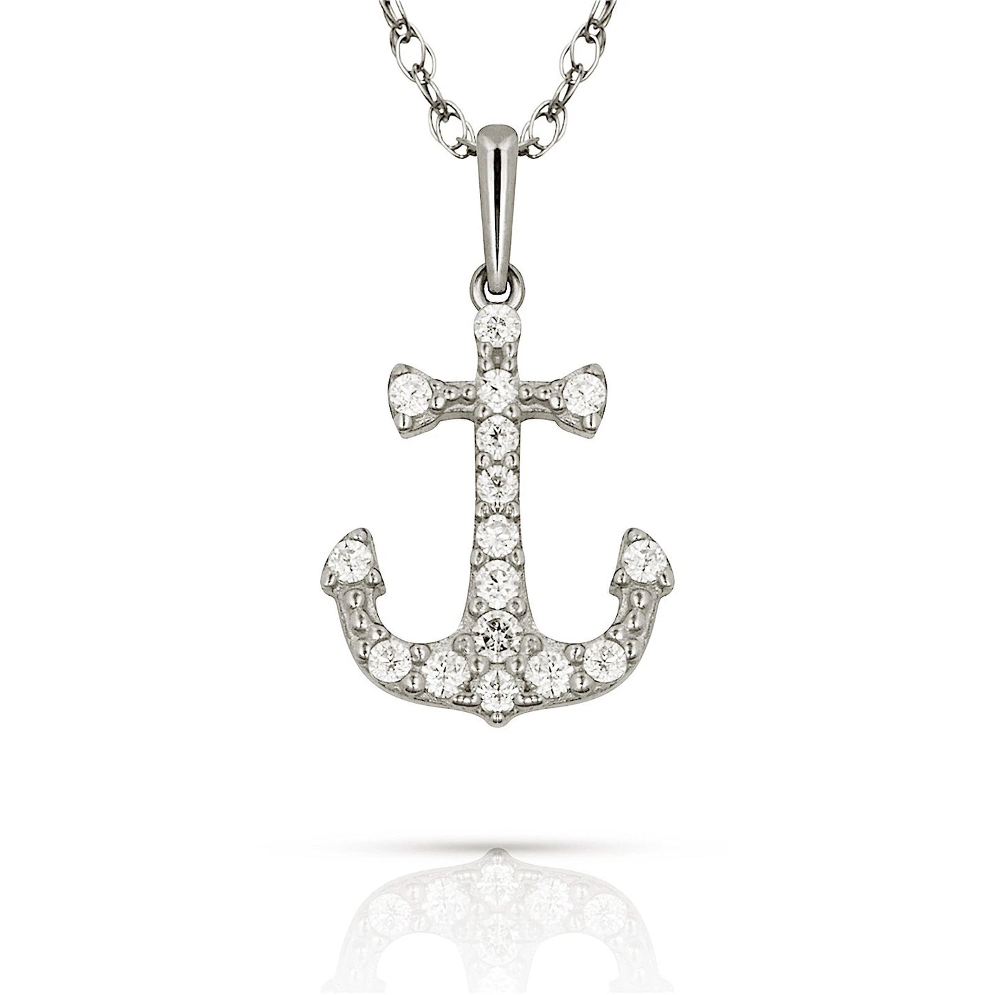 14K Yellow & White Gold Anchor Pendant For Women