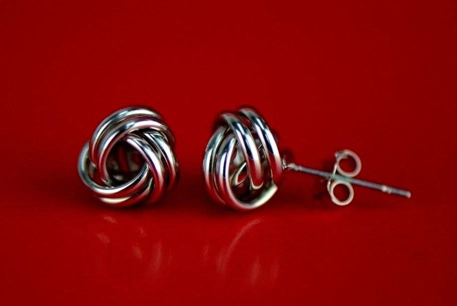 14K Yellow and White Gold Polished Love Knot Stud Earrings