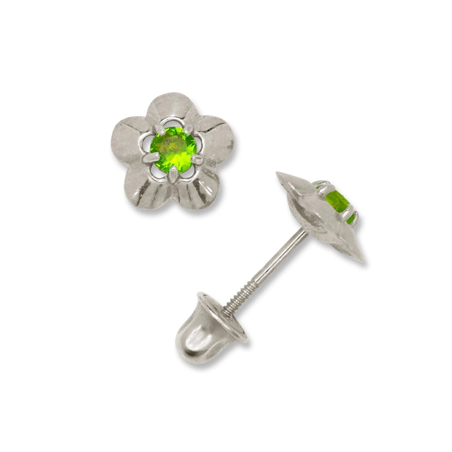 14K Yellow & White Gold Elegant CZ Flower Stud Earrings for Girls