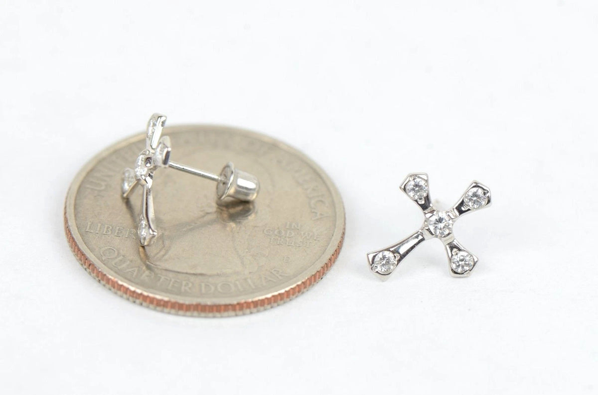 14K Yellow or White Gold Cubic Zirconia Cross Graceful Earrings