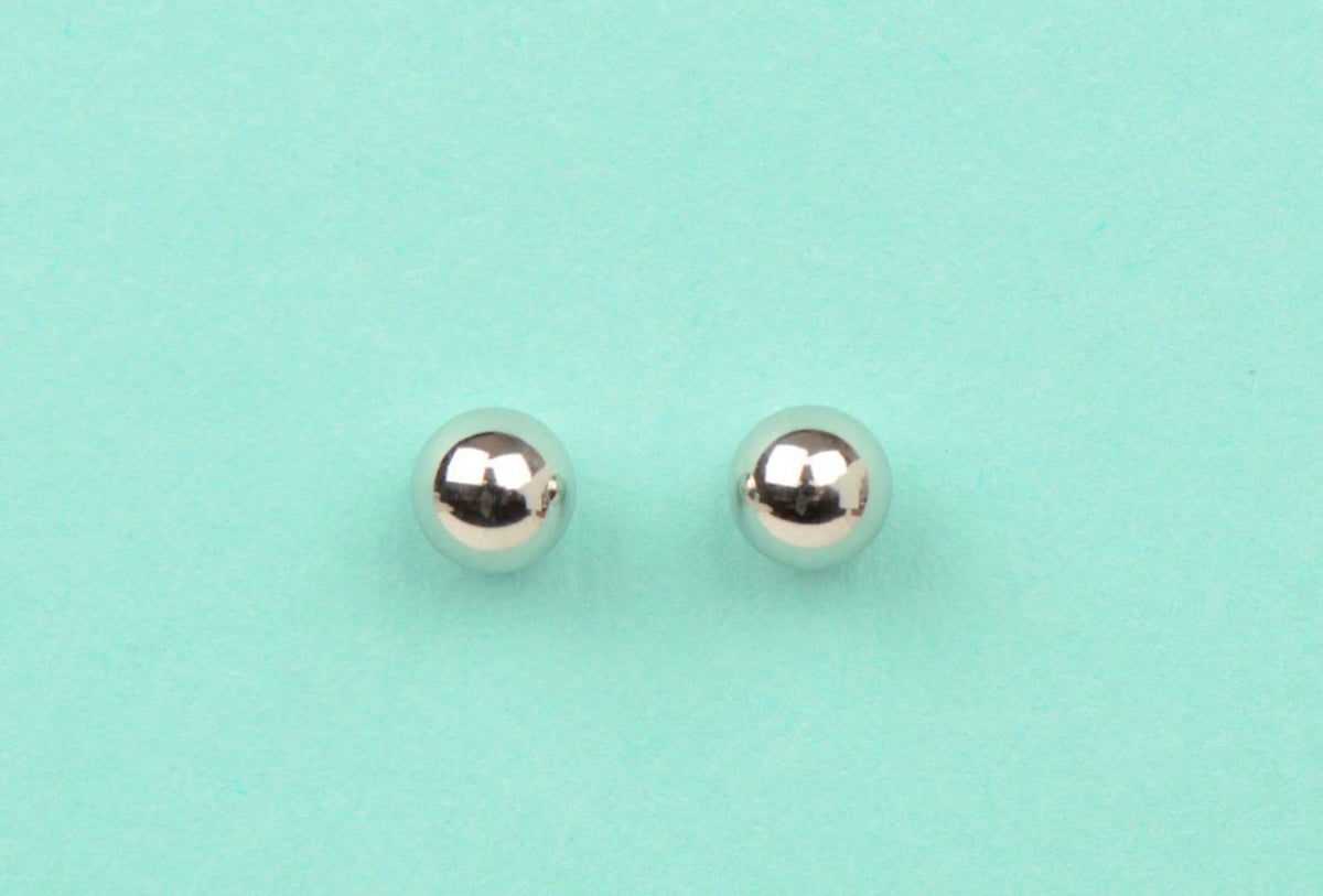 14k White Gold Ball stud earrings with screw back round High Polish