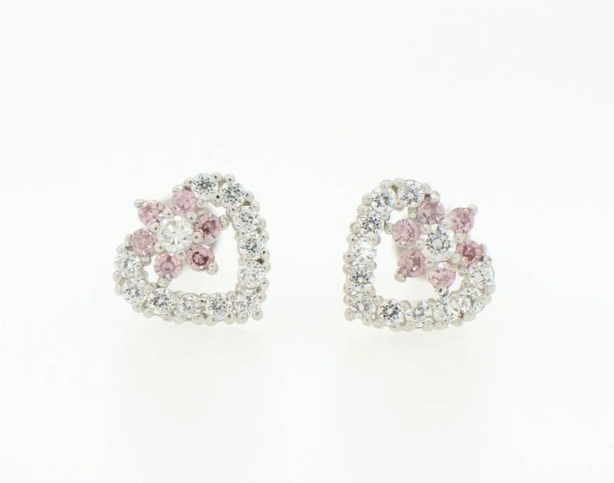 14K White Gold Heart Shape CZ Stud Earrings