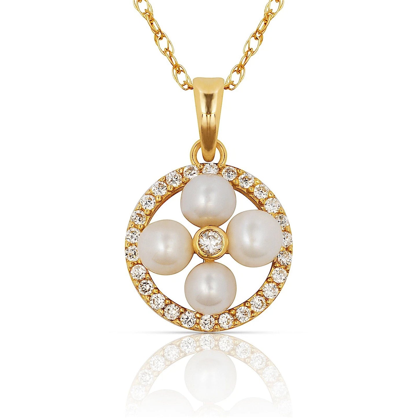 14K Yellow & White Gold Beautiful Round Pendant For Women