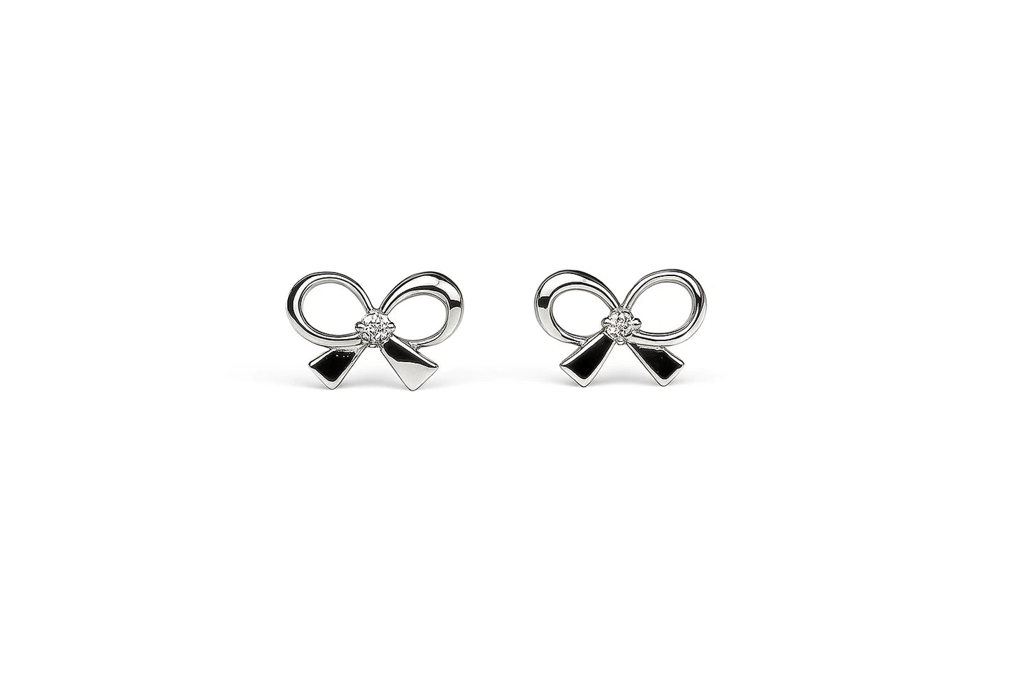 14k Yellow & White Gold CZ Cute Bow Tie Screw Back Stud Earring for Girls & Kids