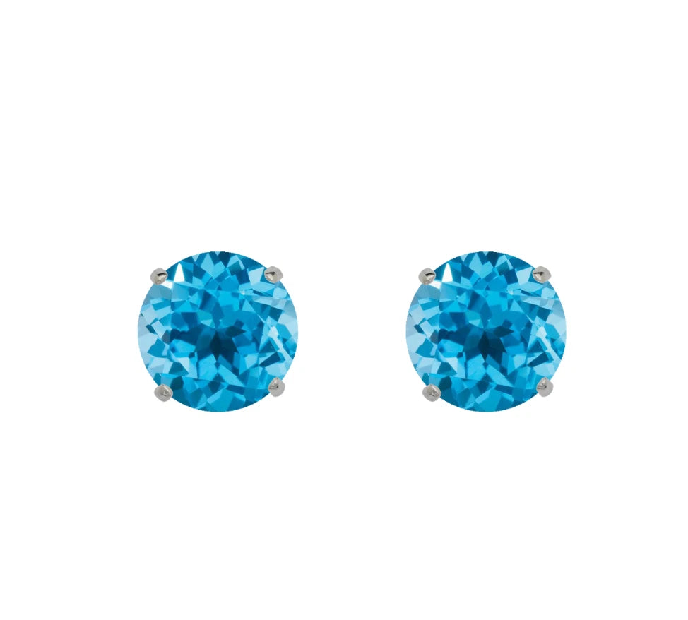14K Solid White Gold 3mm Round Birthstone Stud Earrings with screw back