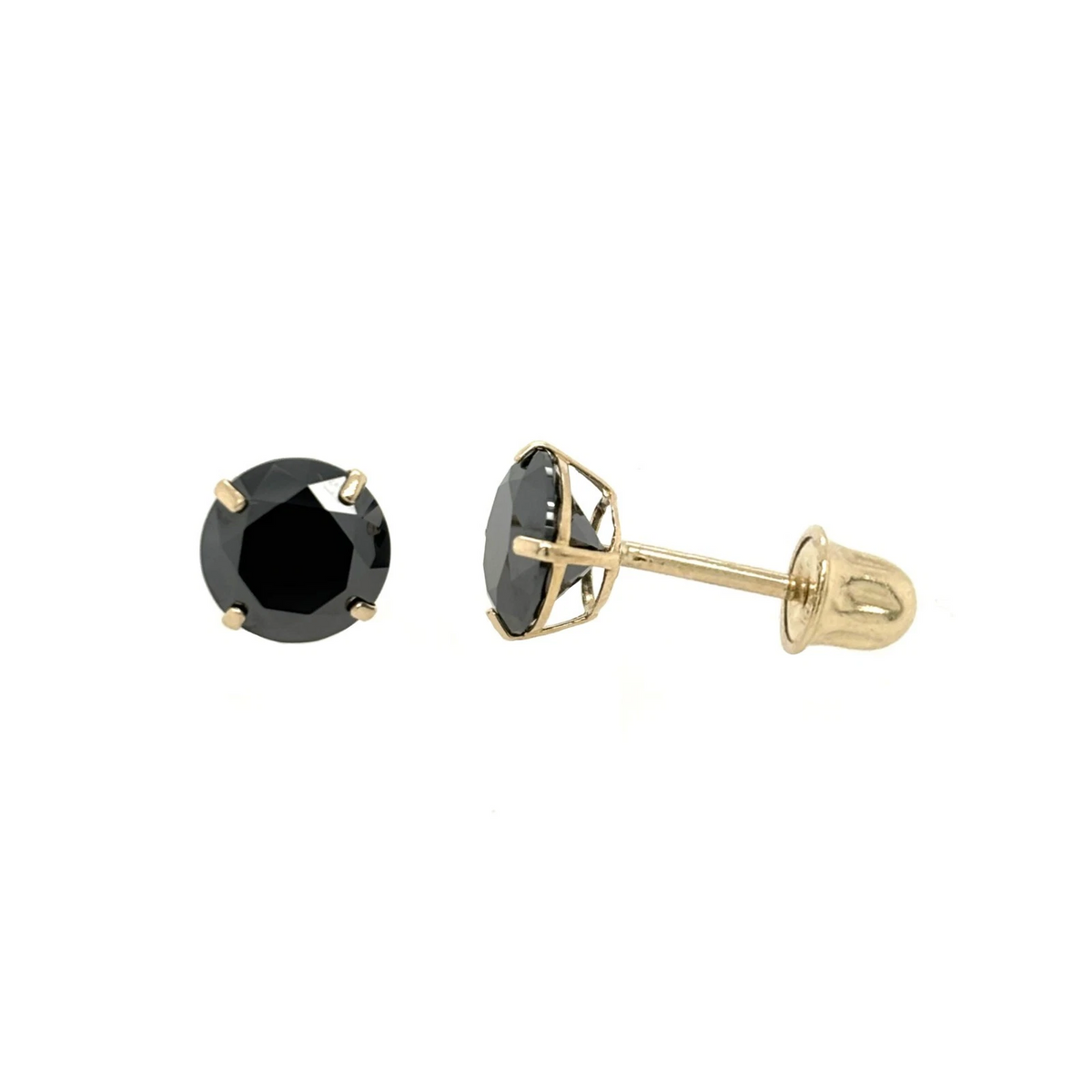 Gold 14K GRA Certified D-VVS1 Round Black Moissanite Screw Back Studs Earrings