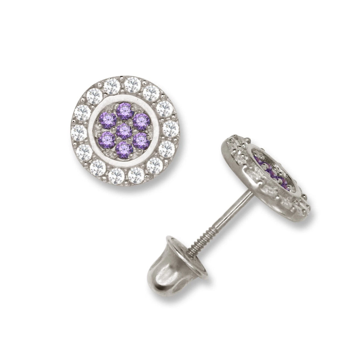 14K Yellow & White Gold Round Shaped Beutiful Screw Back Stud Earrings for Women