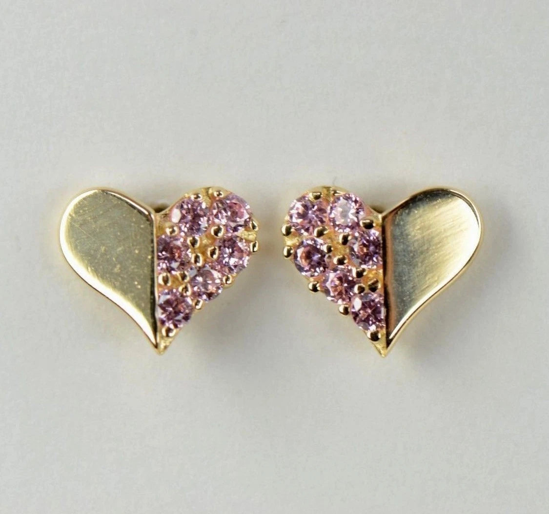 14K Yellow & White Gold Beautiful Heart Shape CZ Stud Earrings for Women