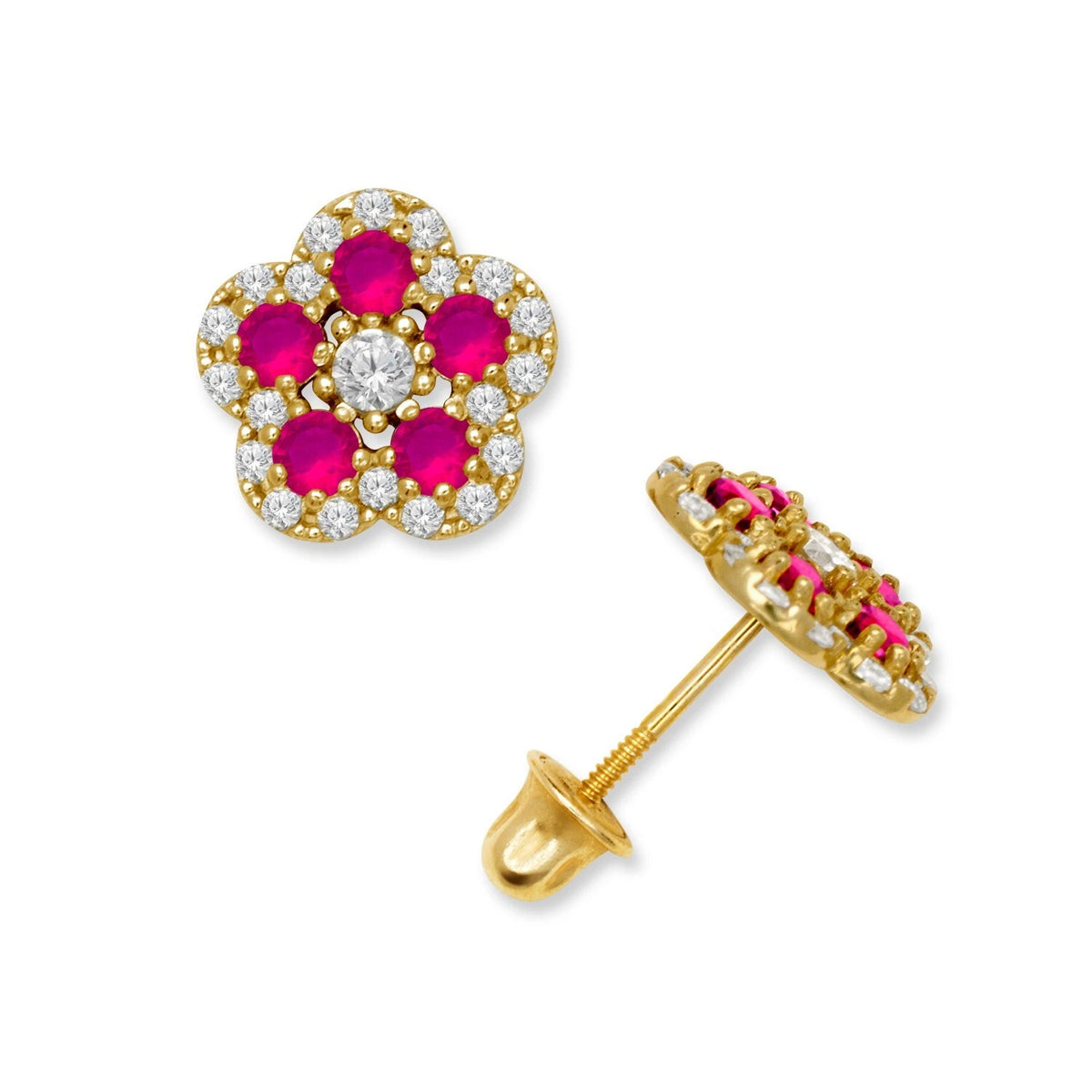 14K Yellow & White Gold Elegant Flower Earrings for Girls