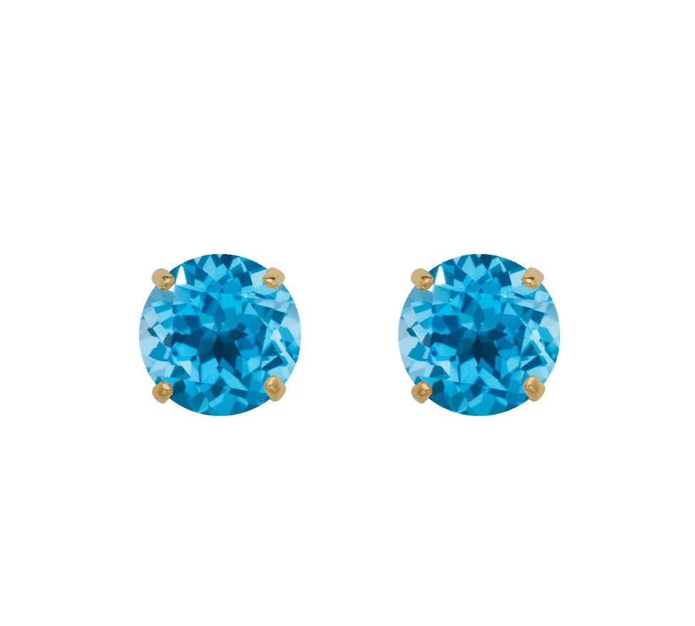 14K Yellow Gold Beautiful 5mm Round Birthstone Stud Push Back Earrings for Women