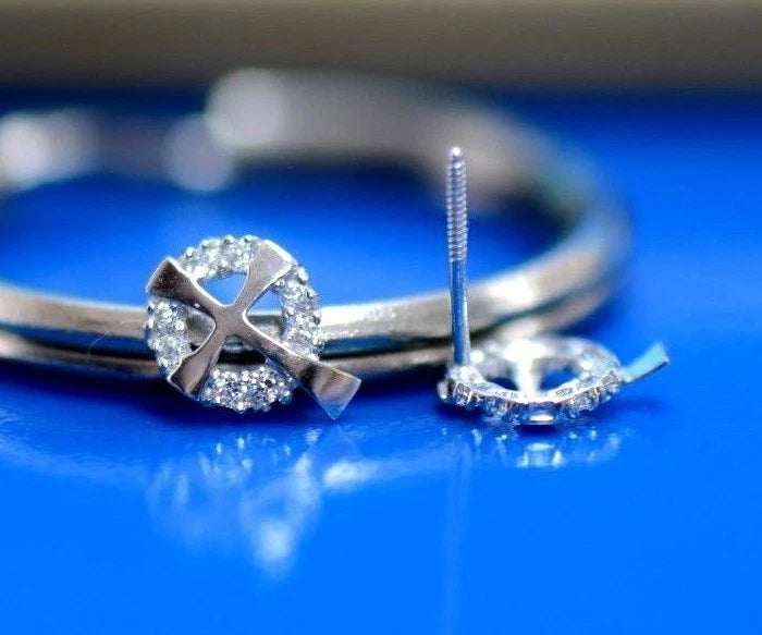 14K White or Yellow Gold Cross CZ Stud Earrings