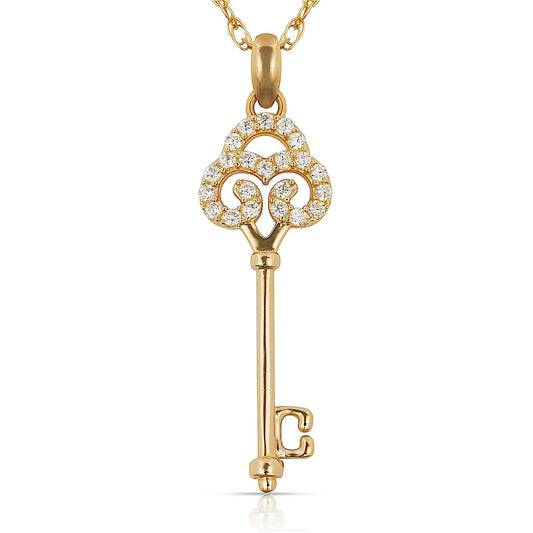 14K Yellow & White Gold Solid Elegant Key Pendant For Women