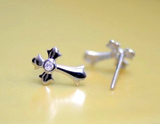 14K White Yellow Gold Cross CZ Earrings