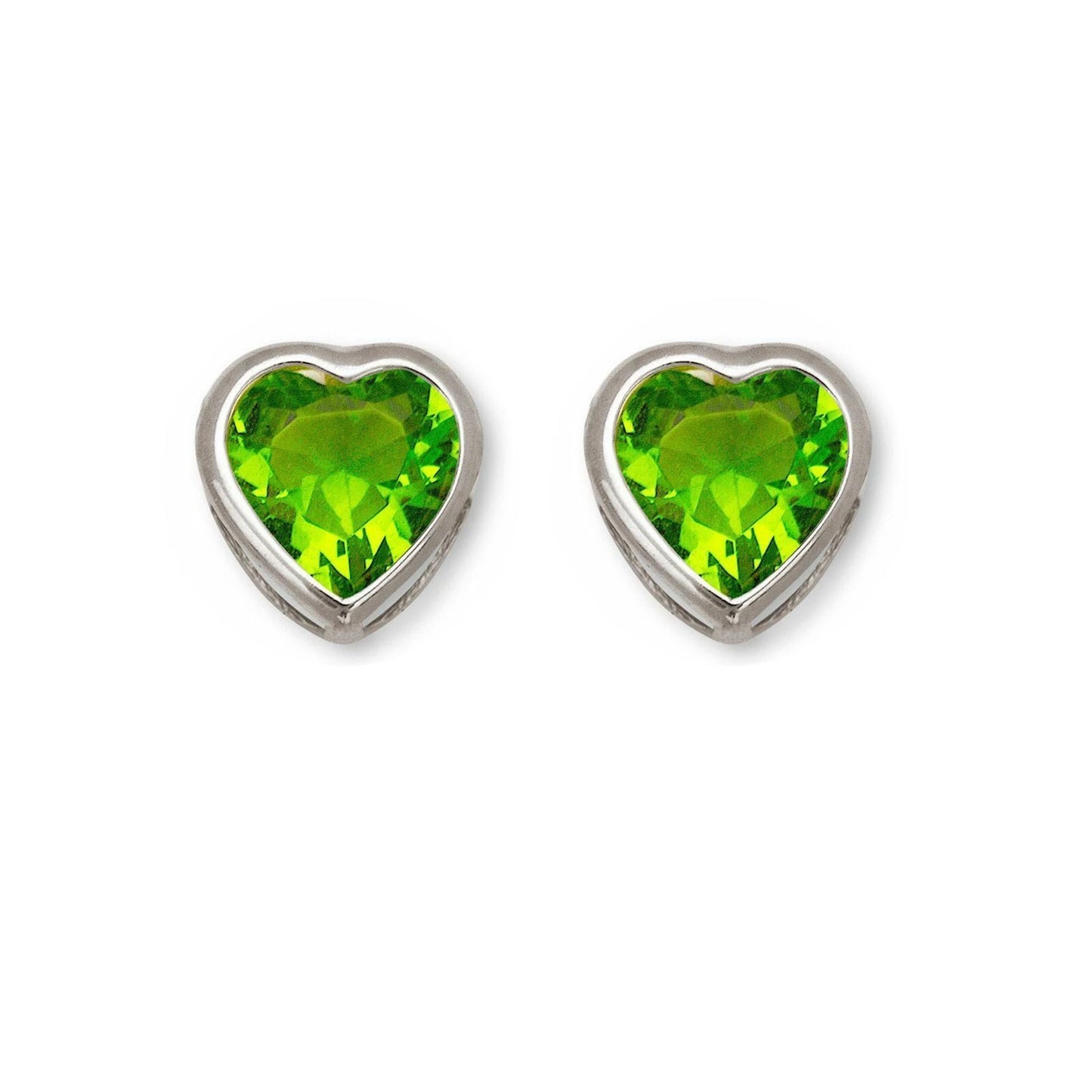 14k Solid White Gold Heart Birthstone Stud Earrings 6mm X 6mm