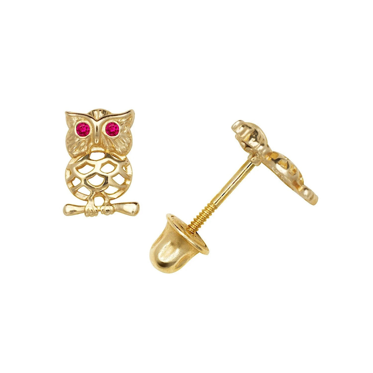 14K Yellow & White Gold Trading Owl Shaped Studs Earrings for Women