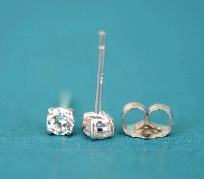 14k Heavy Basket White Gold Round AAA Quality CZ Stud with push back