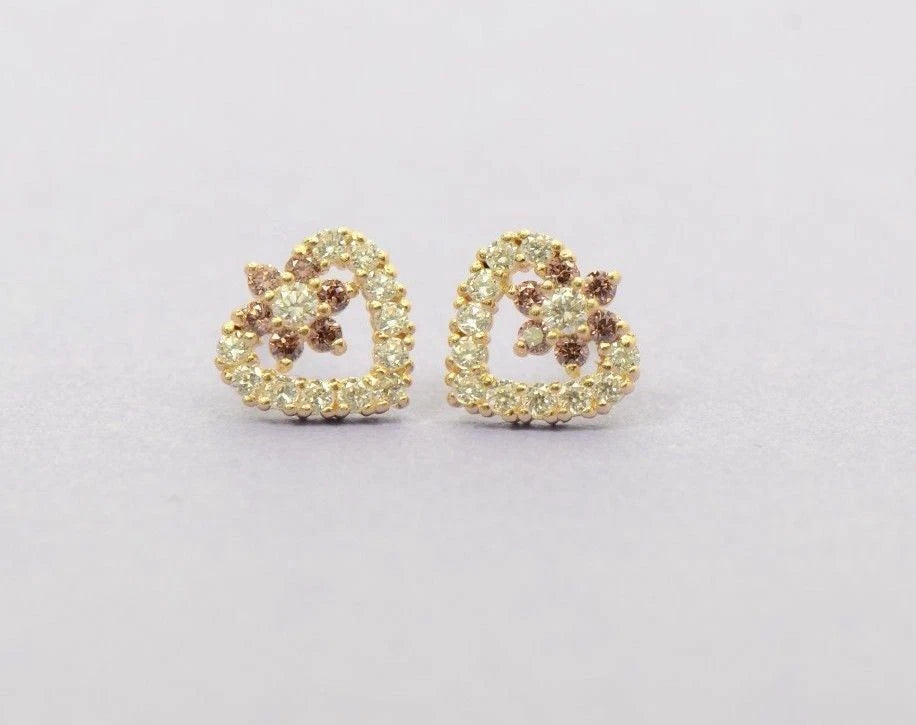 14K Yellow Gold Stud Heart Shape CZ Stud Earrings