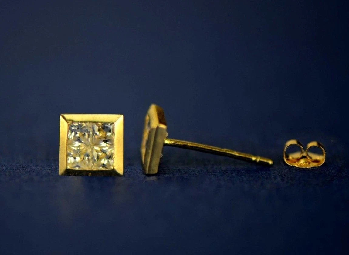14K Yellow or White Gold Fancy Square CZ Stud Earring