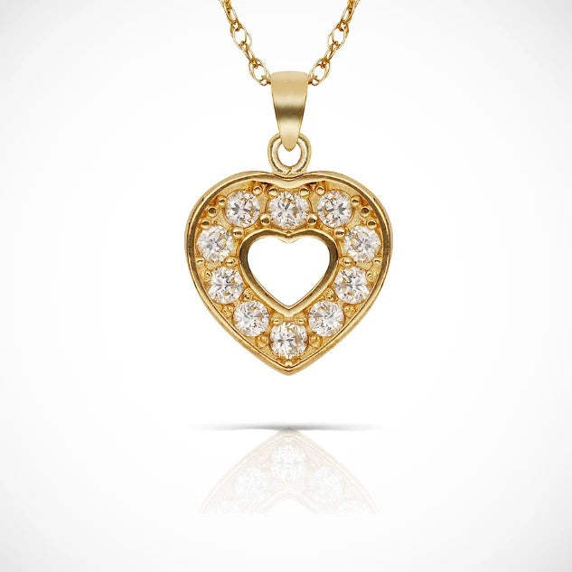 14k Yellow &White Gold Round Cut Open Heart Pendant For Women
