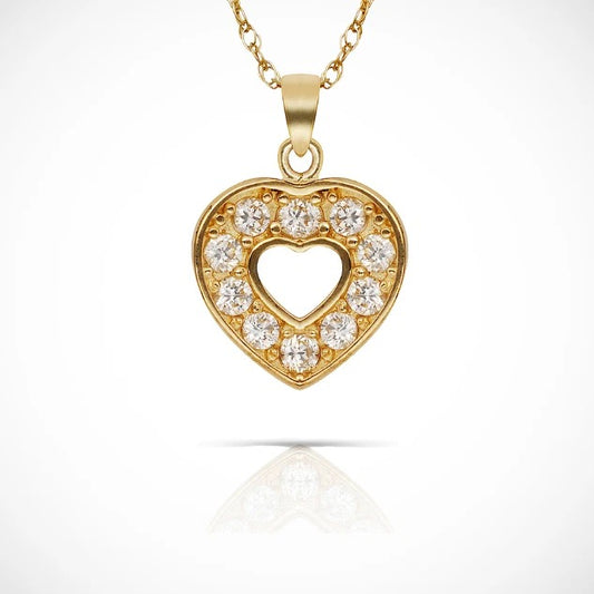 14k Yellow &White Gold Round Cut Open Heart Pendant For Women
