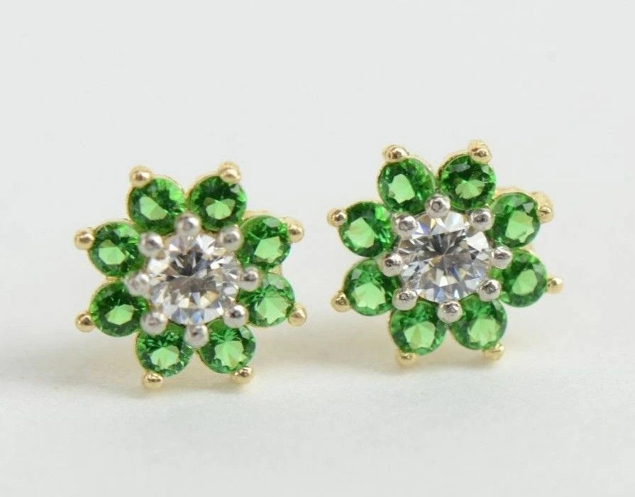 14k Yellow Gold Flower Stud Earrings with  Birthstone Screw Back