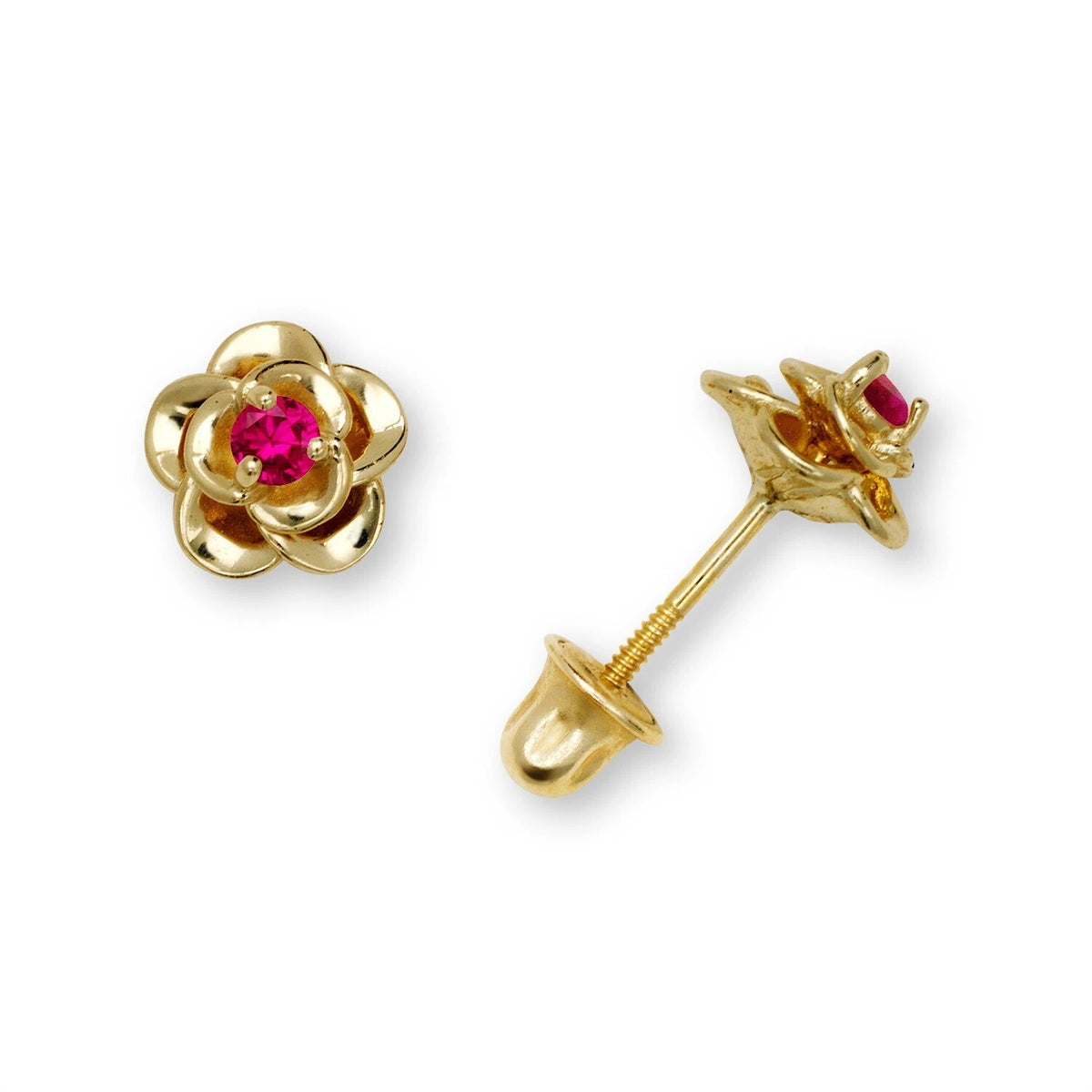 14K Yellow & White Gold CZ Flower Beautiful Earrings for Girls