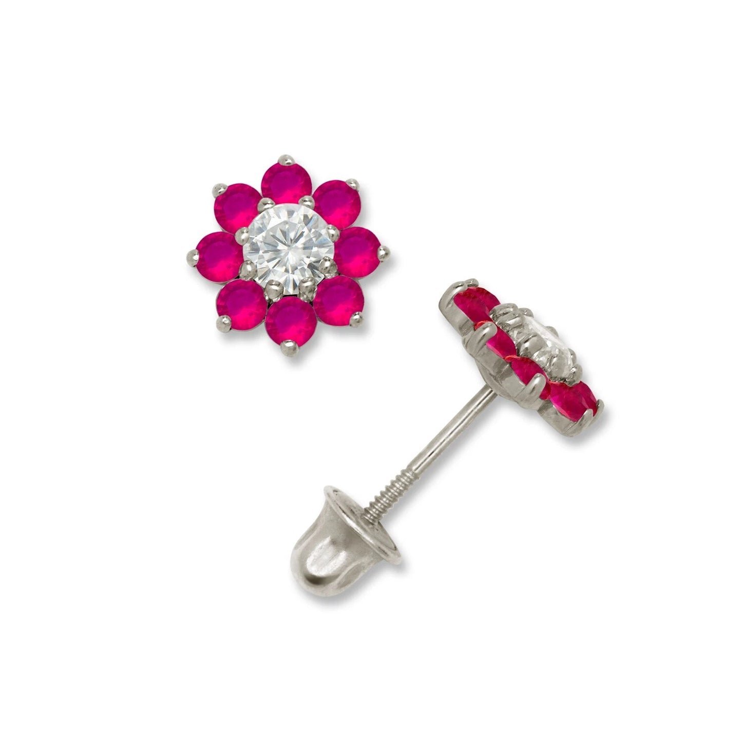 14K Yellow & White Gold Small Beautiful CZ Flower Stud Earrings for Girls