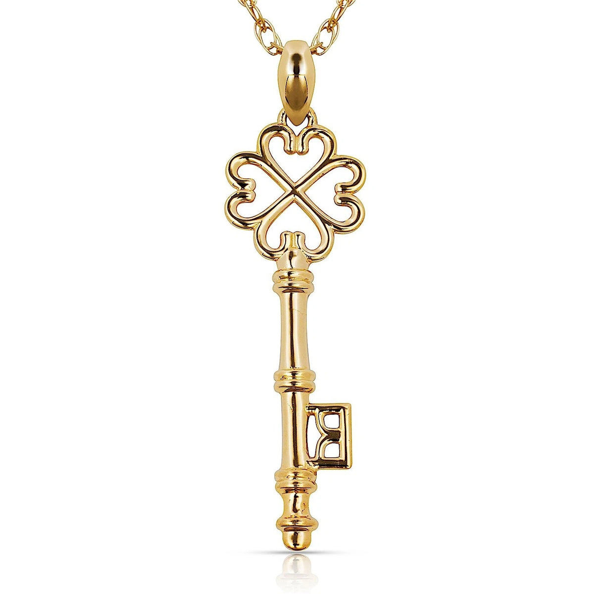 Design Key Pendant Solid 14K Yellow & White Gold For Women