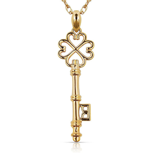 Design Key Pendant Solid 14K Yellow & White Gold For Women