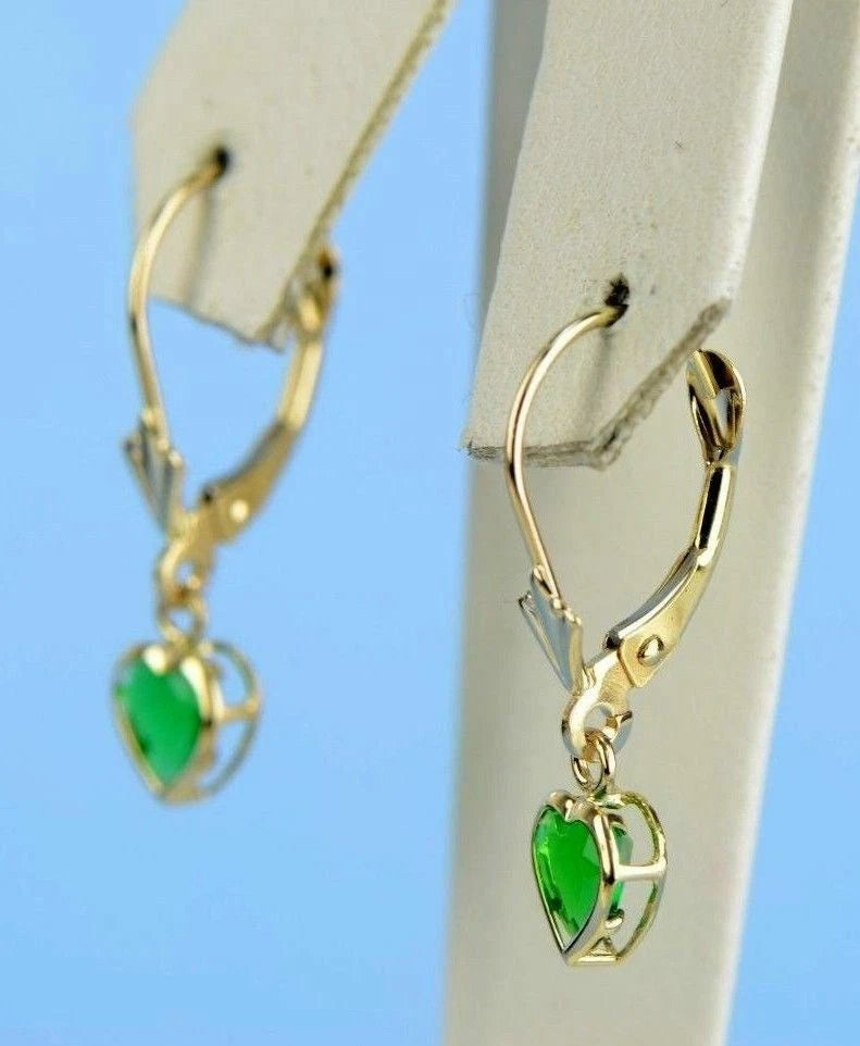 14k White Gold Dangle Bezel Heart CZ Leverback Pierced Earrings Birthstone 5x5MM