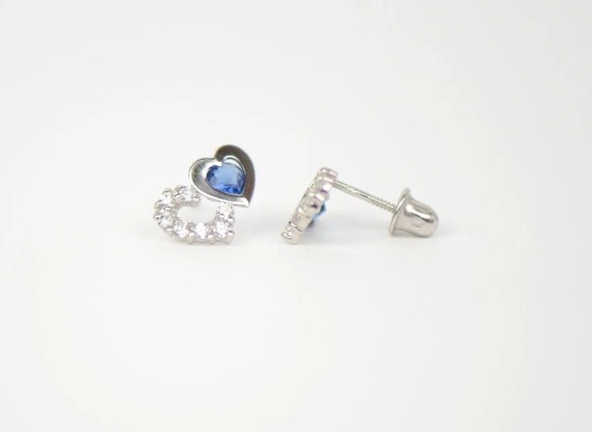 14K White Gold Double Heart Earrings