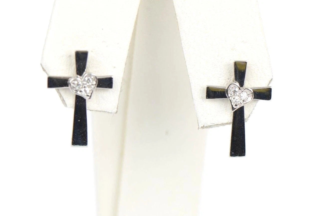 14K Yellow or White Gold Heart CZ Cross