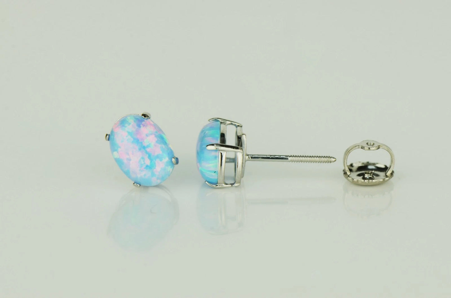 14k Yellow & White Gold Oval Opal Screw Back Stud Earrings for Earrings