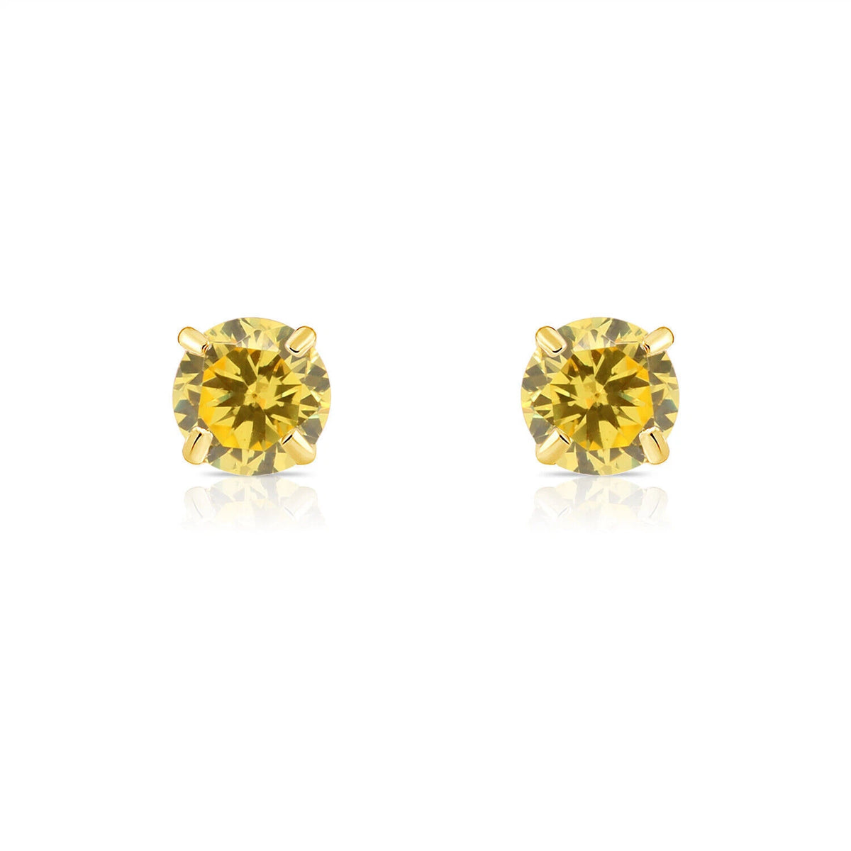 14K Solid Yellow Gold 6mm Round Birthstone Stud Earrings with screw back