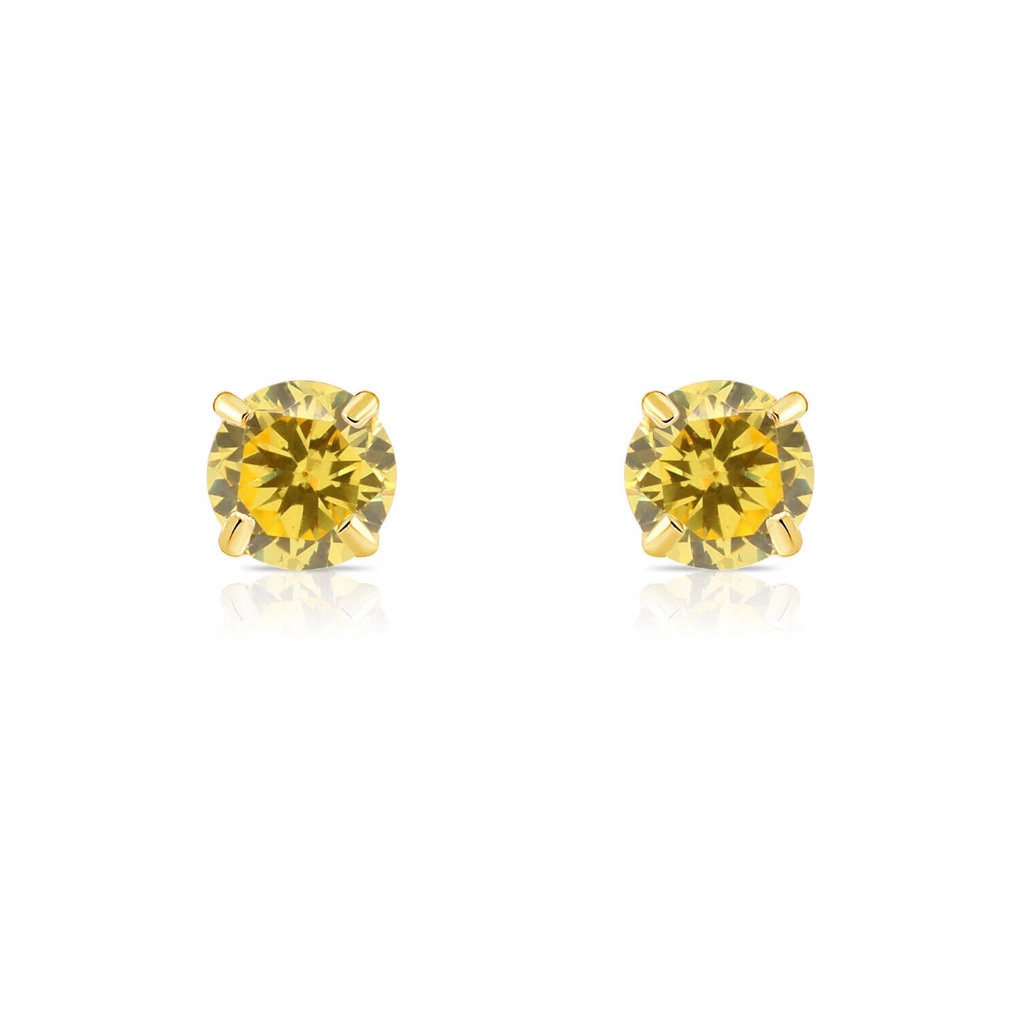 14K Solid Yellow Gold 3mm Round Birthstone Stud Earrings with screw back