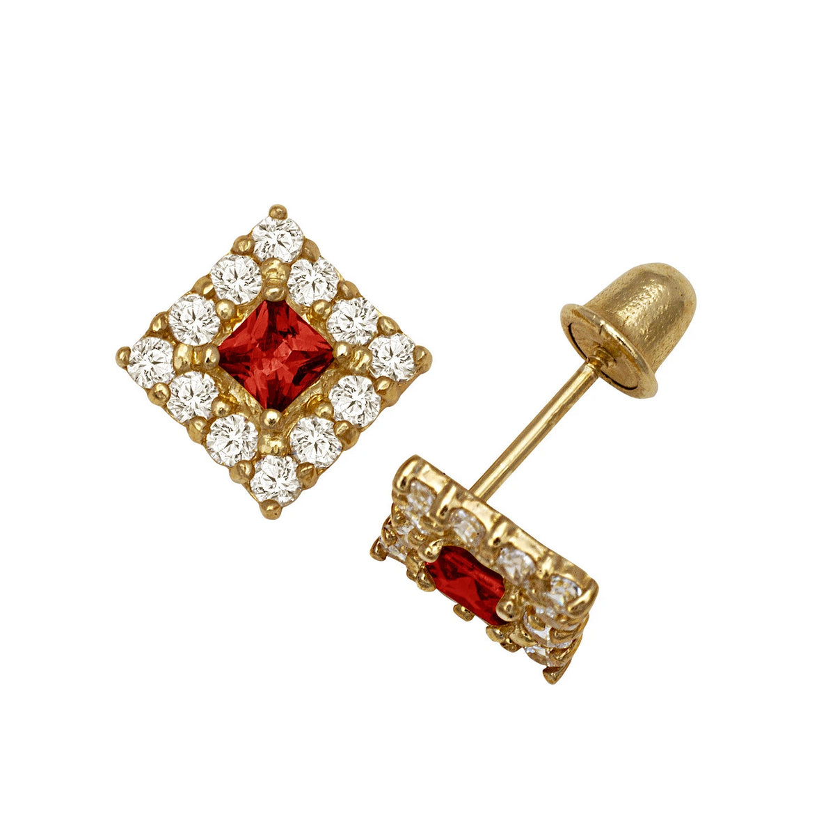 14k Yellow & White Gold CZ Birthstone Stud Screw Back Earrings for Women