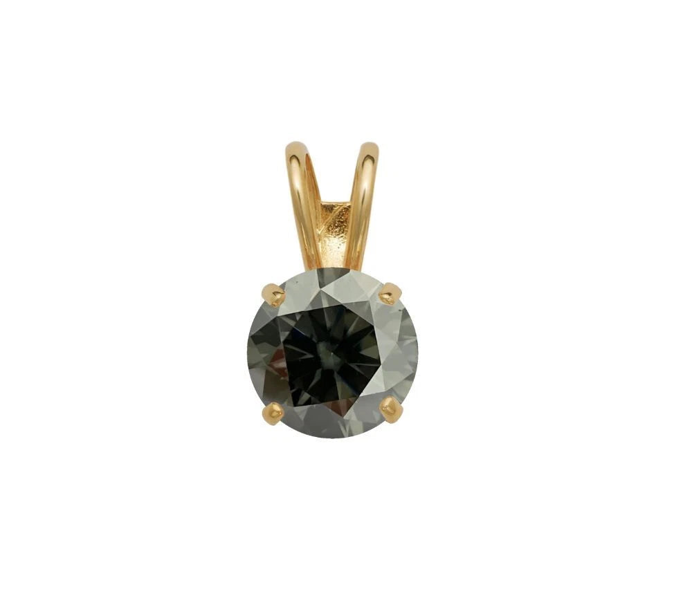 14K Gold GRA Certified D-VVS1 Round Grey Moissanite Pendant